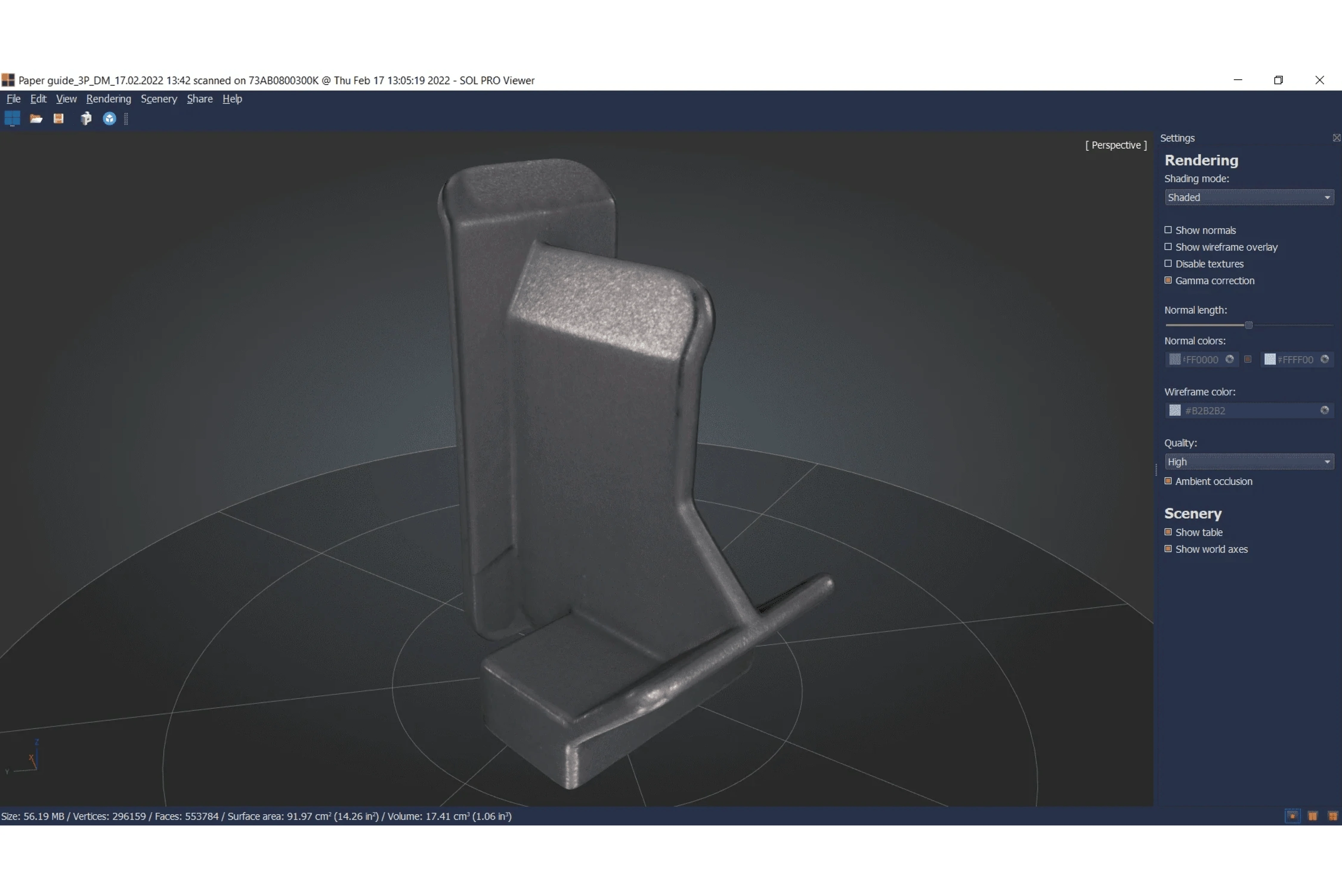 SOL PRO 3D inspection scanner software example final 3D model
